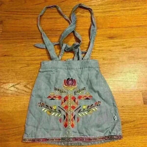 Lacey Lane Girls Embroidered Jumper Size 5 Boho Chambray Colorful Adjustable